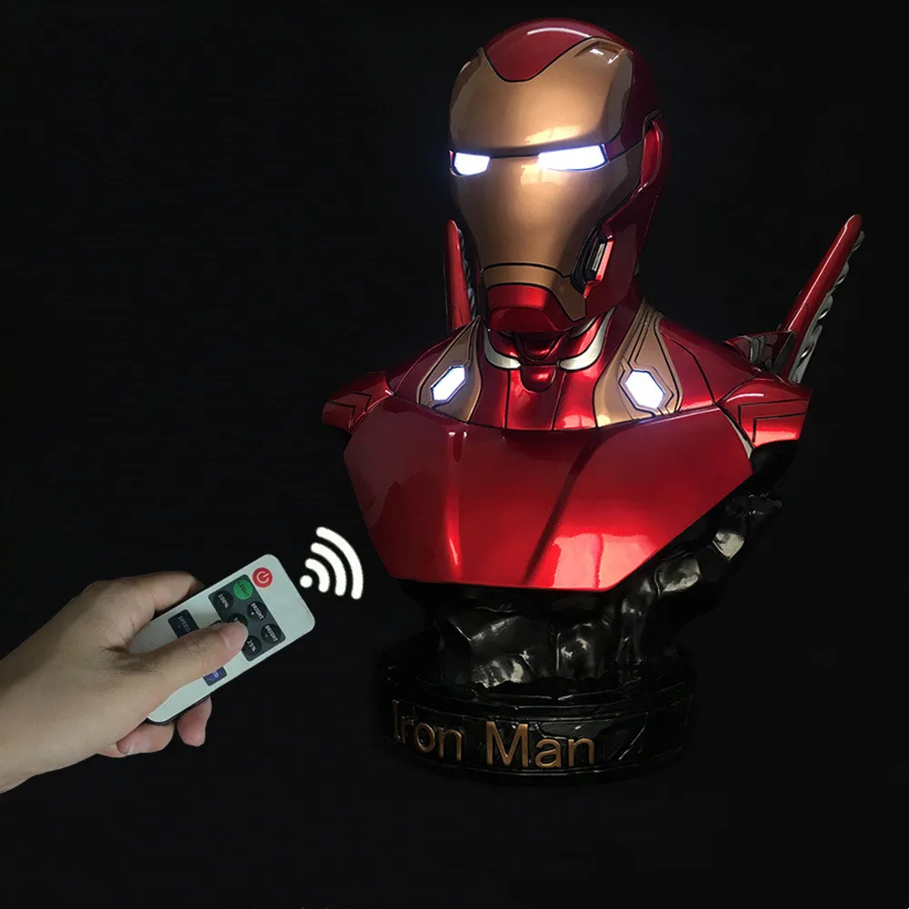 

35cm Movie Superhero Ironman MK50 Mark 50 bust Figure RC remote control LED Light Resin Statue Iron hero GK Collection model