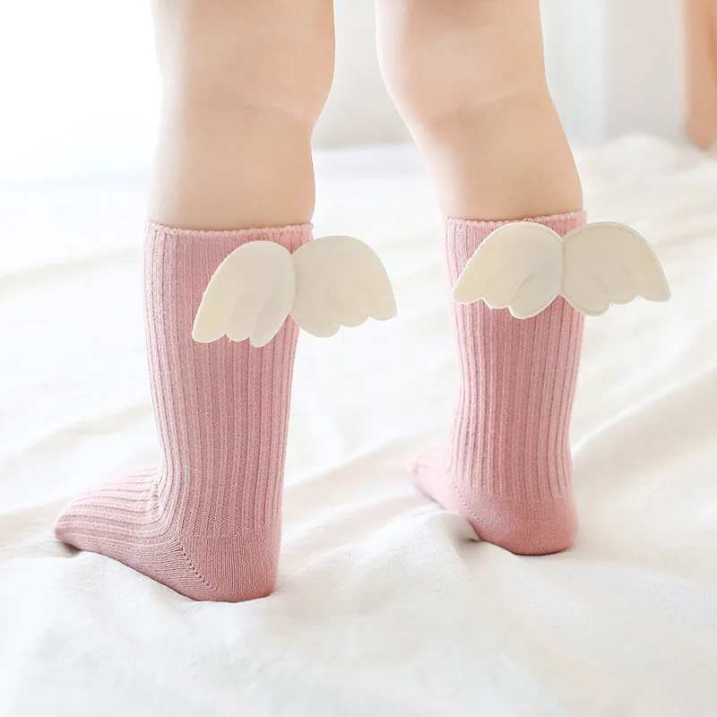 

Cute Fashion Baby Socks Cotton Angel Wings Solid Color Kint Baby Girl Boys Pink Long Socks White Stockings Baby Girl Clothes