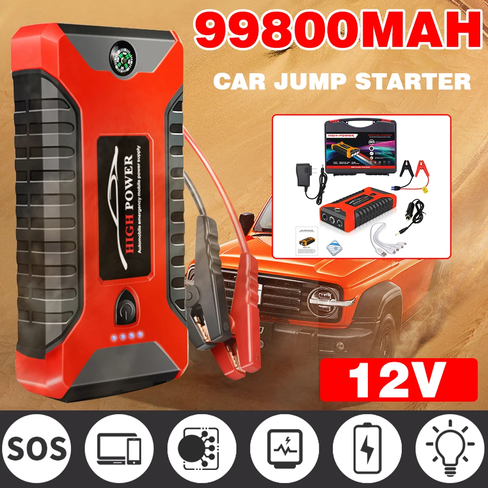 

Пусковое устройство для автомобиля, 99800 мАч, 4 USB-порта, 600 А