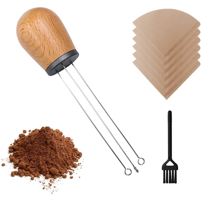 

Coffee Stirrer Needle,Whisk Wood Handle Pin Distributor for Tamper Stirring Distribution with Filter Paper,CleaningBrush