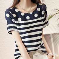 korean loose womens polka dots round neck short sleeved t shirt black casual top trendy casual tees feminist shirt