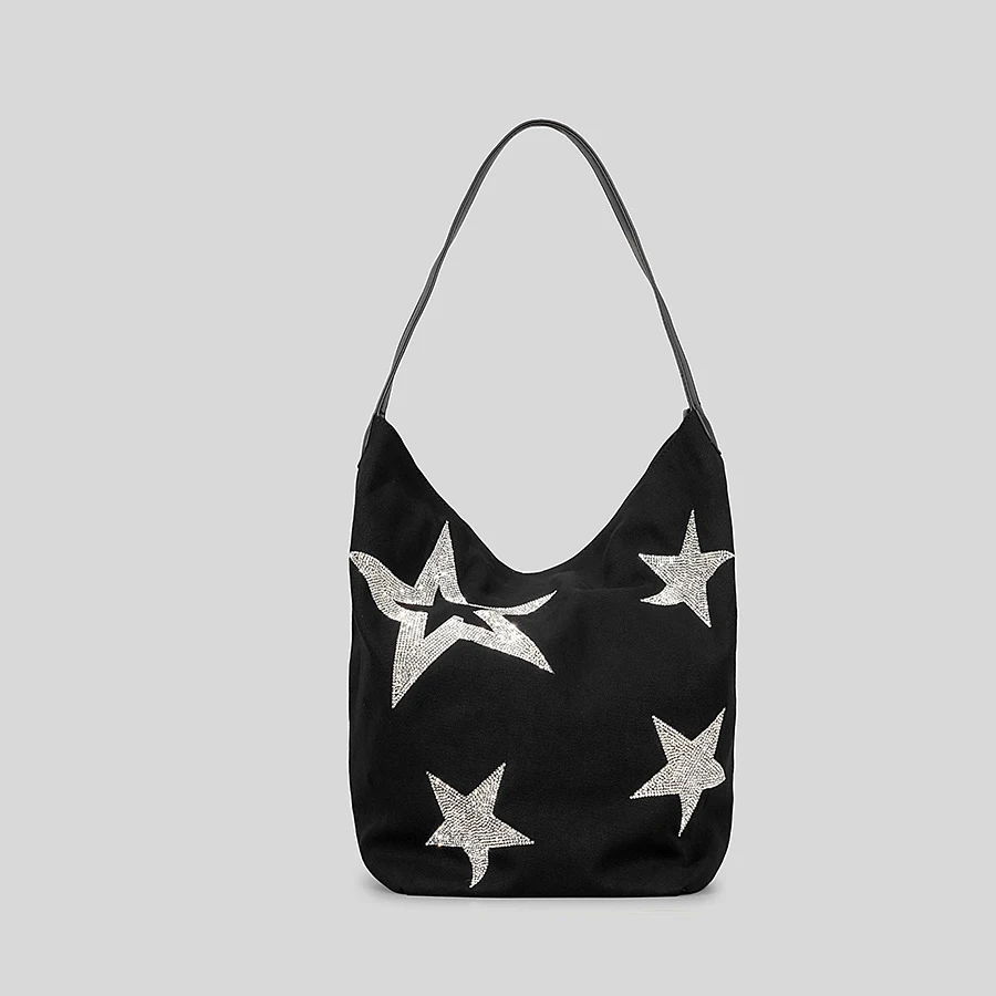 

Повседневная Большая Холщовая Сумка-тоут со звездами, дизайнерские женские сумки на плечо со стразами, блестящая большая сумка через плечо, женская сумка