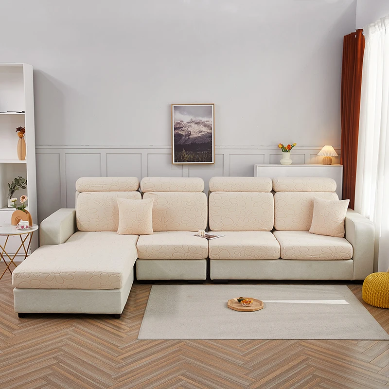 

Solid Color Sofa Seat Cover Leaf Deisgh Washable Removable Kids Pets Living Room Thick Jacquard Funiture Protector