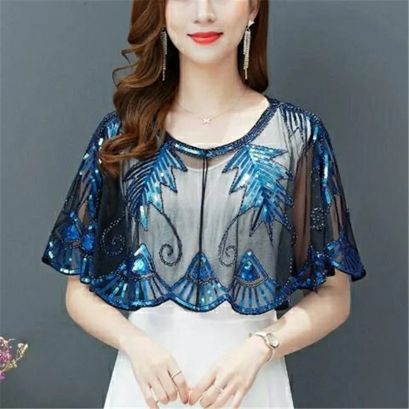 Блестящая шаль в стиле 1920-х годов свободная верхняя одежда с украшением короткая