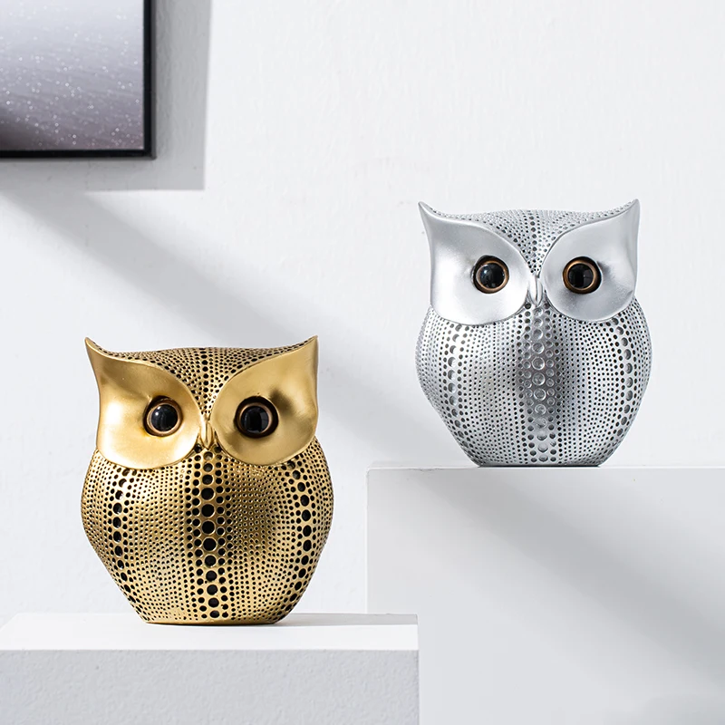 

Nordic Golden Black and White Owl Statue Creative Figurines Sculpture Home Desk Decoration for Living Room Miniatures Ornament
