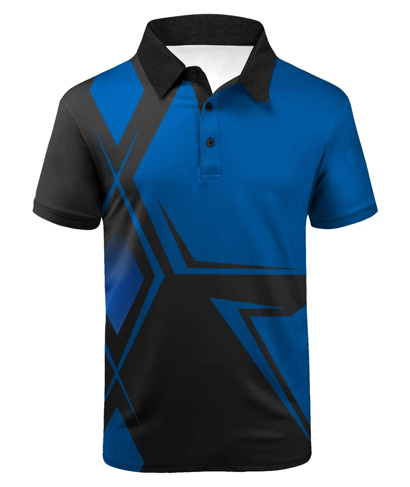 Летняя мужская рубашка-поло с 3d-геометрическим принтом Летняя мужская рубашка-поло с 3d-геометрическим принтом