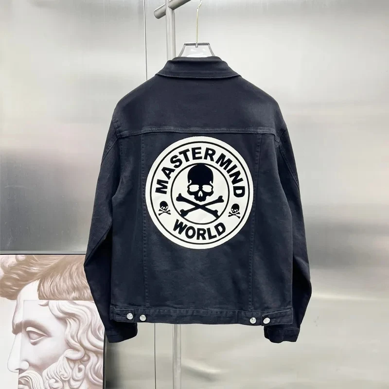 Mastermind World Men'S Denim Coat 2023 Autumn Trend Skull MMW Casual Heavy Industry Stick Cloth Flocked Cardigan Flight Jacket