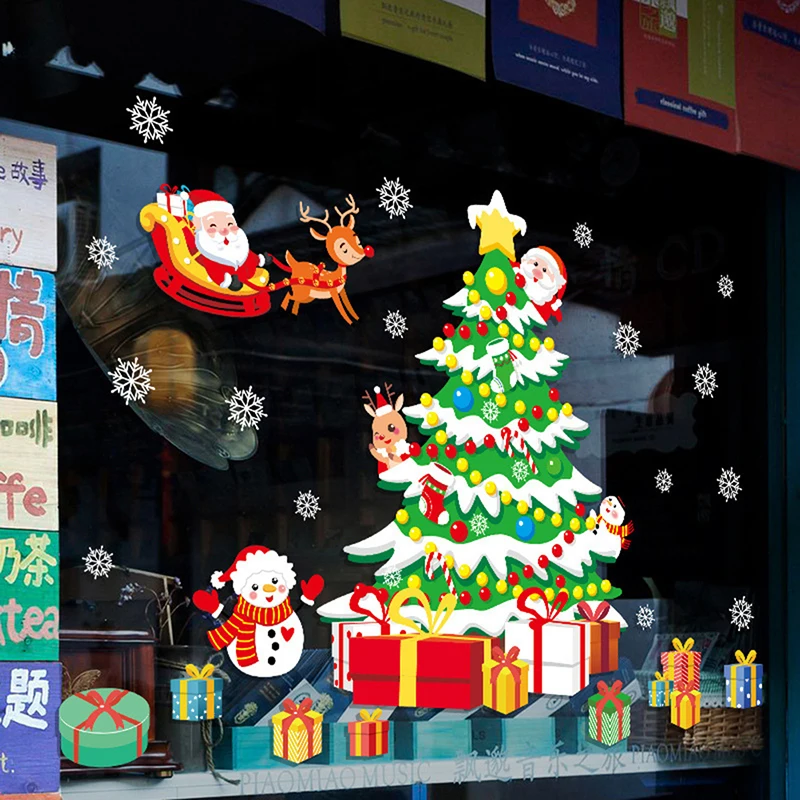 

2022 Christmas New Year Wall Stickers Cartoon Christmas Tree Window Stickers