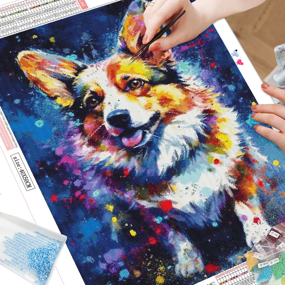 HUACAN алмазная вышивка полный комплект животное собака квадрат круглый мозаика