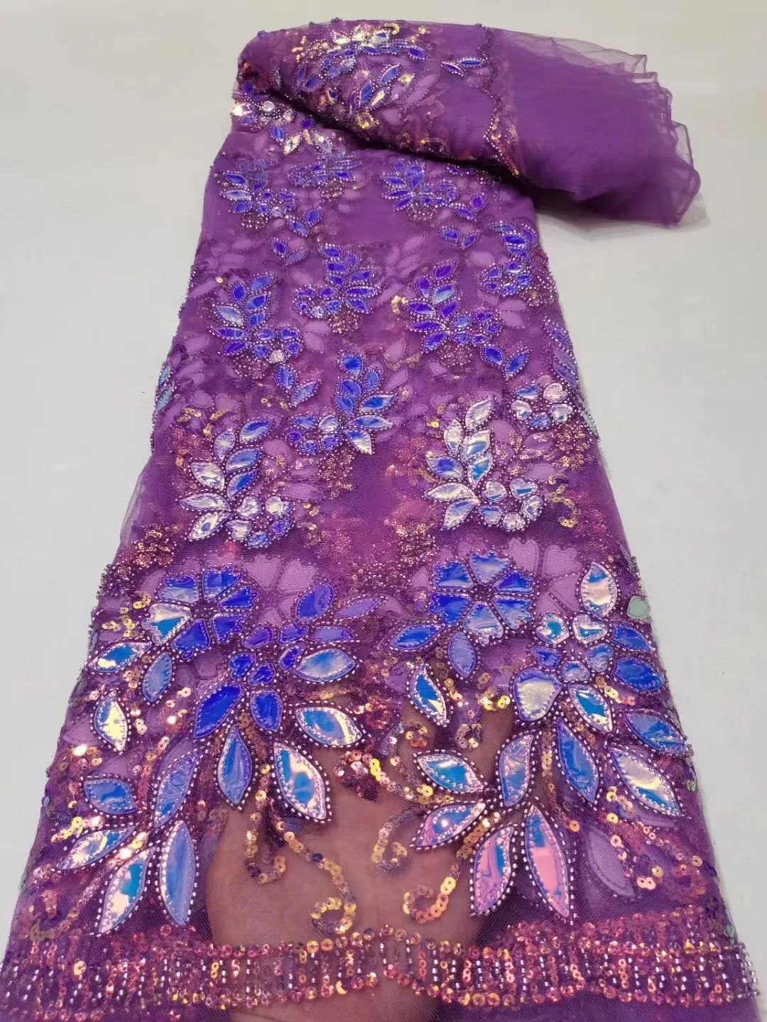 

Фиолетовая бисерная кружевная ткань с блестками, африканская кружевная ткань, высокое качество, французское Тюлевое Сетчатое кружево, ткани для вечерние ринки, свадьбы