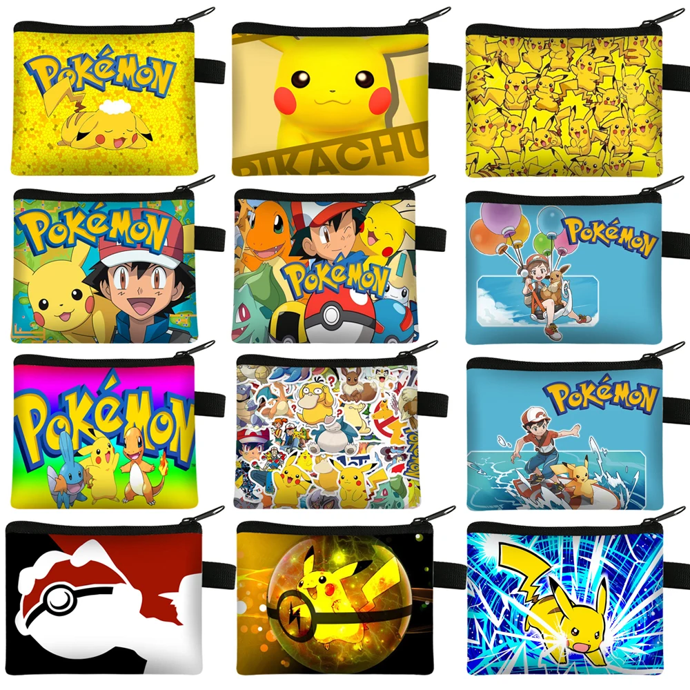 Anime Pokemon Coin Purse Pikachu Kids Cartoon Pikachu Printed Coin Key Storage Bag PU Wallet Portable Card Holder Children Gift