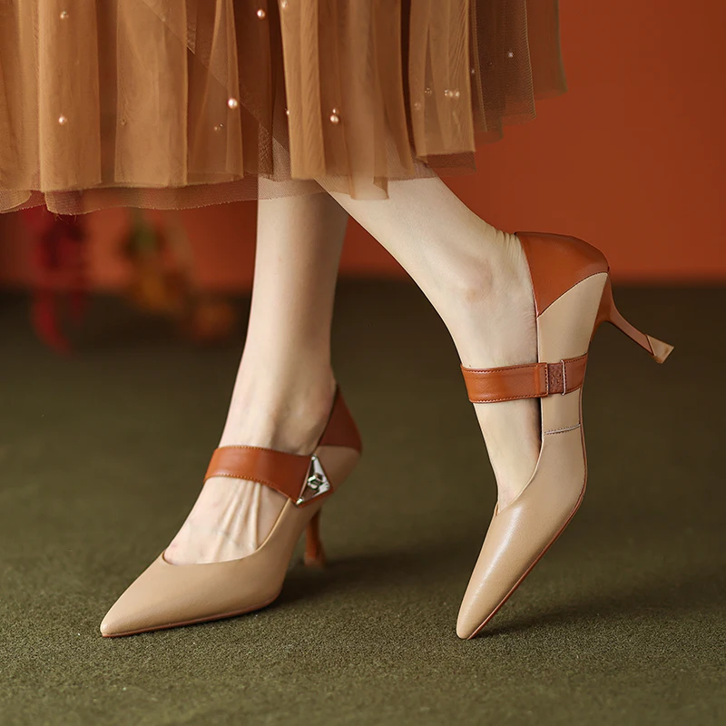 

Женские туфли-лодочки из натуральной кожи, длина 22-2023 см