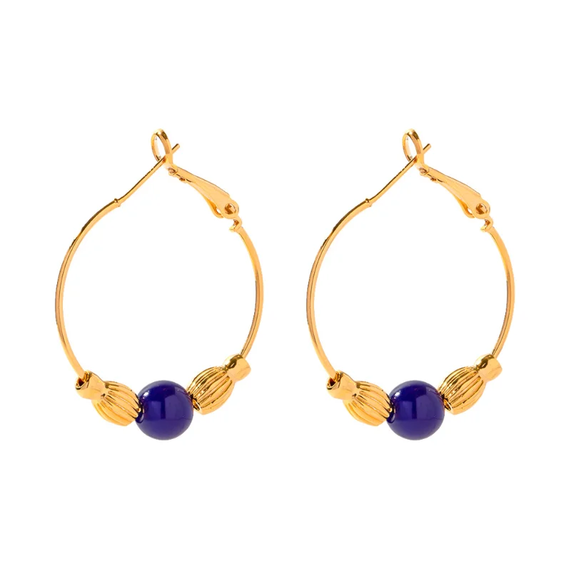 

Minar Temperament Navy Blue Natural Stone Lapis Hoop Earrings for Women 14K Gold Plated Brass Large Statement Earring Oorbellen