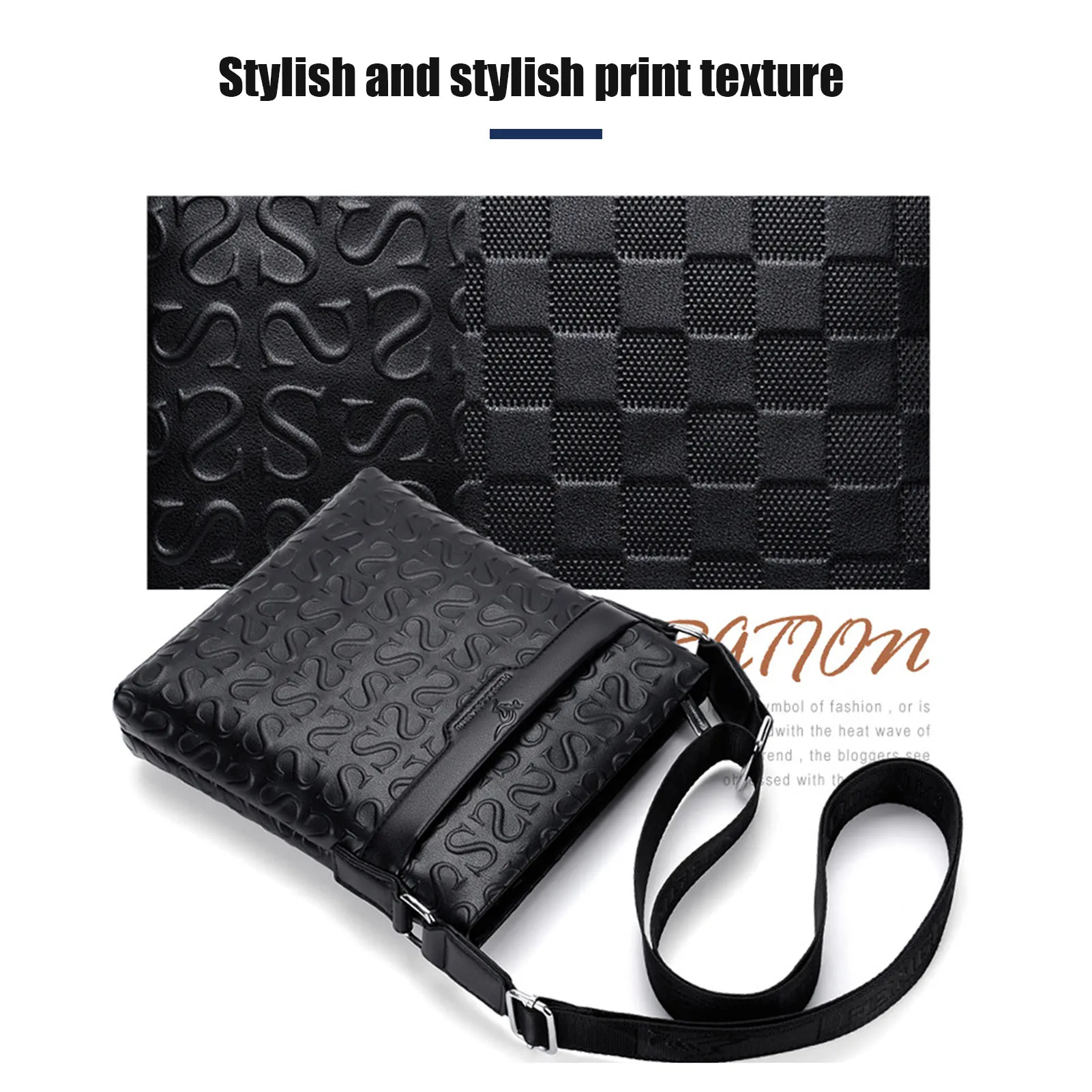 Leather Shoulder Bag With S/Plaid Pattern Large Capacity Waterproof Small Bag For Men Daily Use