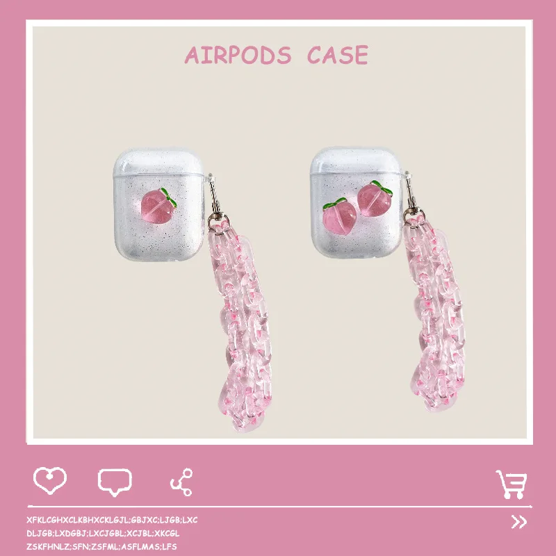 

Transparent 3D Peach Chain AirPods 1 Case Apple AirPods 2 Case Cover AirPods Pro Case IPhone Earbuds Accessories Air Pods Case