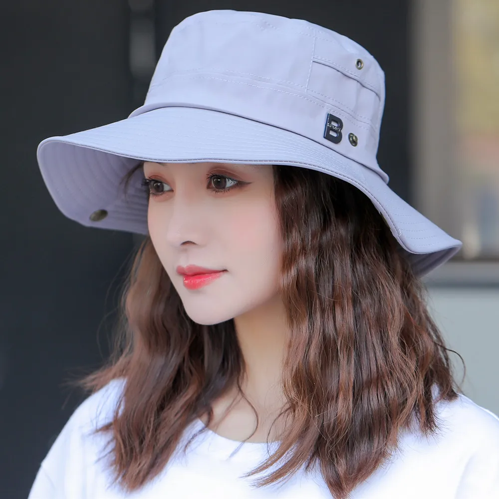 

New Fashion Women Men Summer Sun Hat Outdoor Sports Fishing Hiking Climbing Bucket Hats Anti UV Sun Hat Letter B Panama Cap