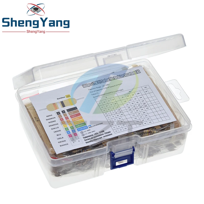 1460Pcs/Pack 1/2W Carbon Film Resistor Assortment Kit Set 5% 73 value*10Pcs Resistors Kit 1R-150K-1Mohm Color Ring Resistance