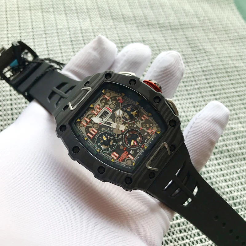 

Automatic Mens Mechanical Watch Carbon Fiber Black Rubber