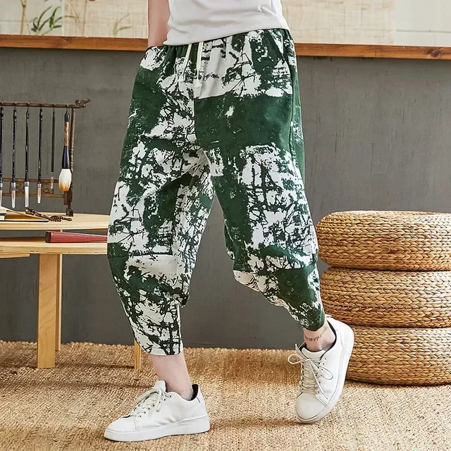 

Cotton Harem Pants Men 2022 Summer Japanese Men Women Hip Hop Plus Size Wide Leg Pants Bloomers Calf-Length Pants Joggers