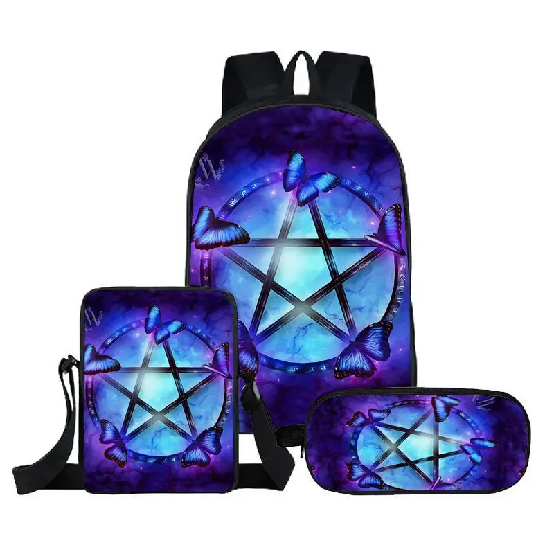 

Classic Creative Fashion butterfly 3D Print 3pcs/Set pupil School Bags Laptop Daypack Backpack Inclined shoulder bag Pencil Case