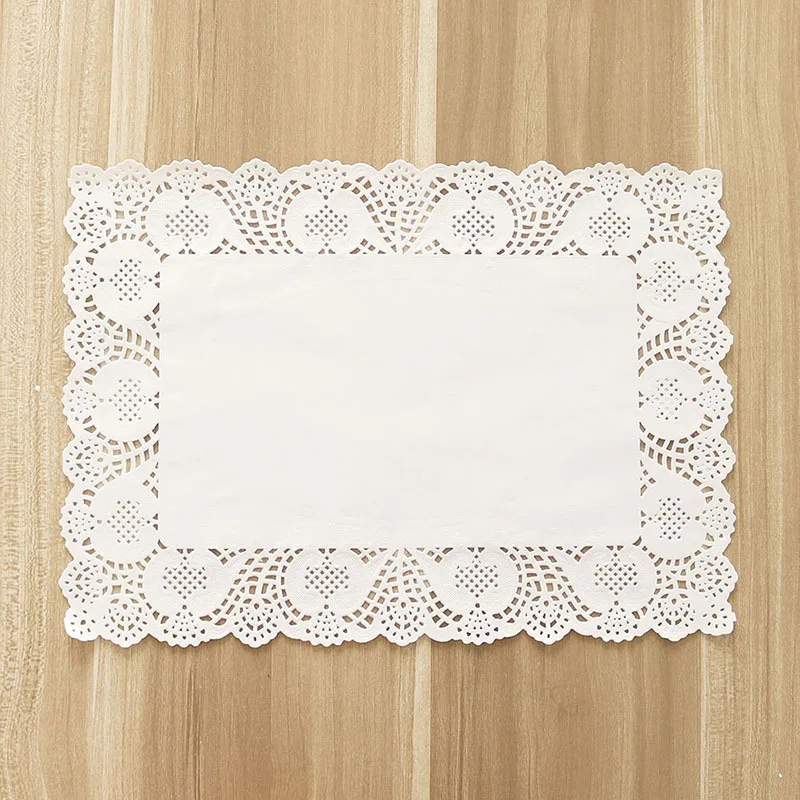 

100sheets 25x35cm Lace Paper Doily Pad Disposable Table Mat Oil-absorbing Cake Food Barbecue Rectangular Bottom Mats Paper Decor