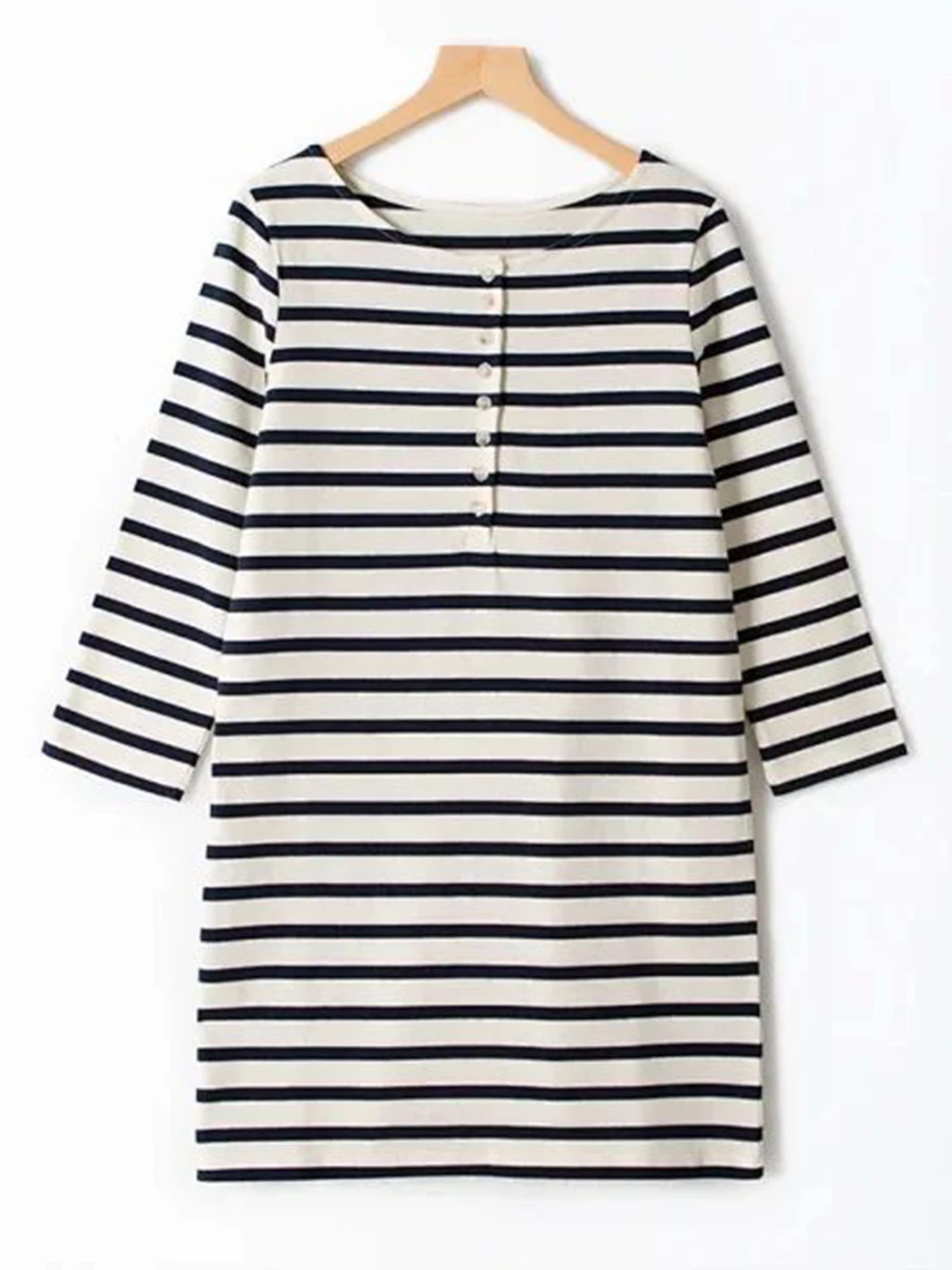 

Fashion Cotton Striped Mini Dress 2022 Spring Autumn High Quality Long Sleeve Single Breasted Pullover Dress Casual Office Home