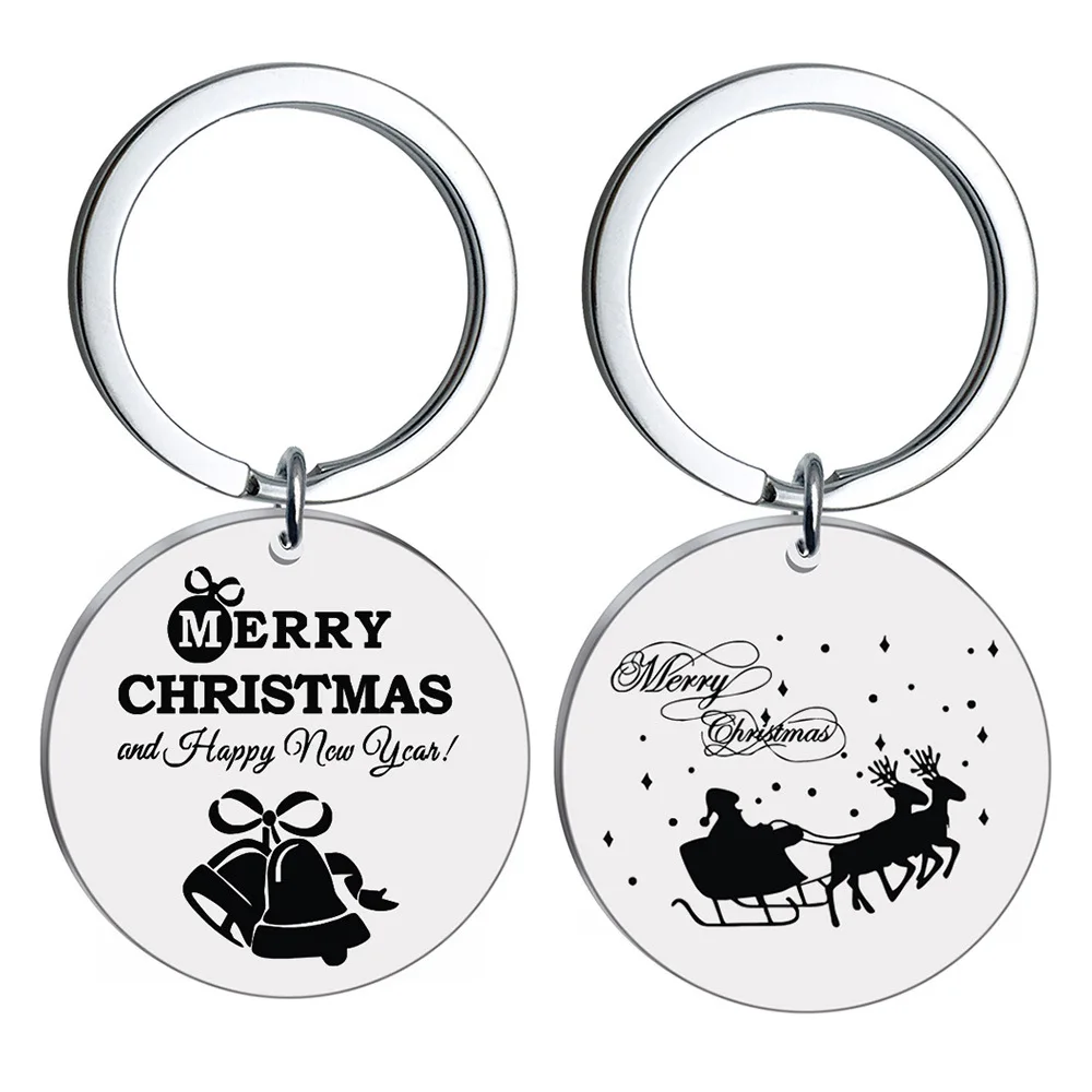 

MERRY CHRSTMAS Happy New Year KeyChain Stainless Steel Keyring Women Jewelry Accessories Pendant Fashion