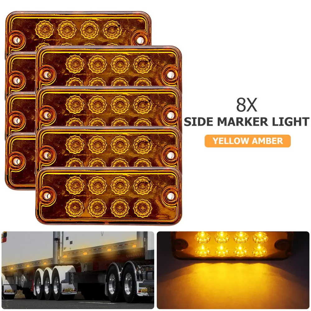 

8pcs 12V LED Yellow Car Side Marker Indicator Lights For Trailer Truck Lorry Lamp