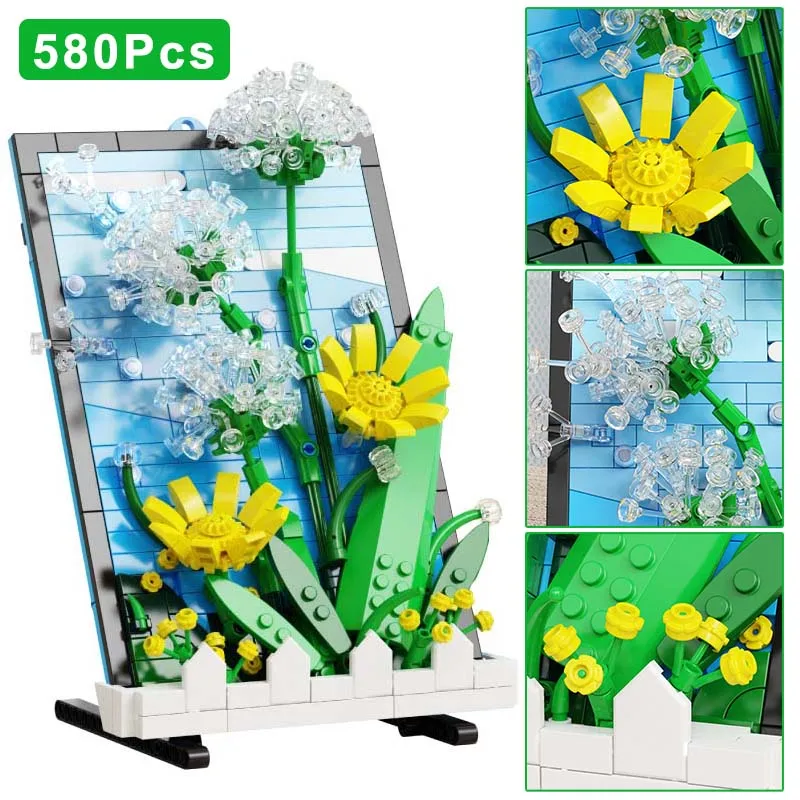 

Creative Dandelion Flower Bouquet Art Painting Potted 3D Model Building Blocks MOC Home Decoration Bricks Toys Kids Adult Gifts