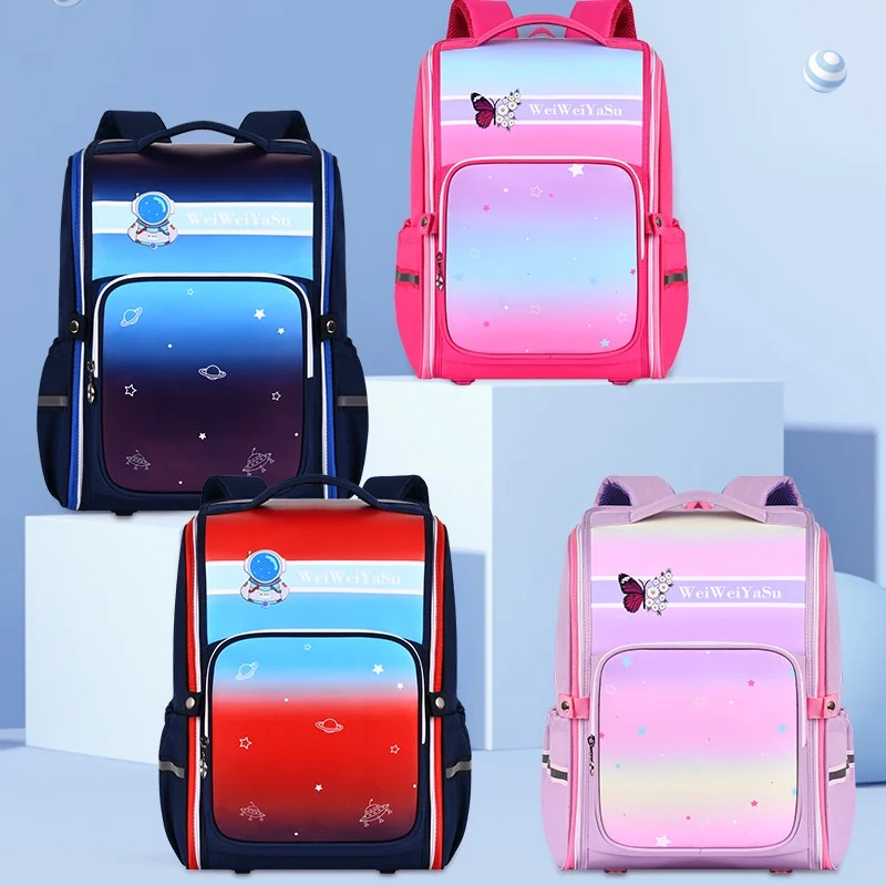 New Gradient Primary Children Waterproof Fashion Astronaut Butterfly Backpacks Girl Boy Students Cartoon Cute Large Schoolbags