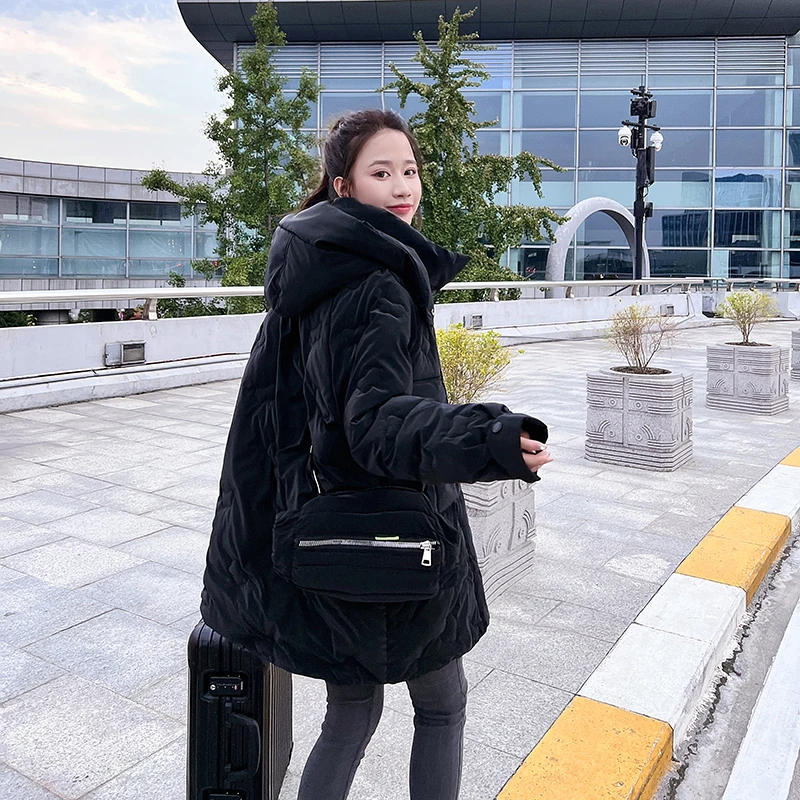 2022 Winter Women Jacket Coats Long Parkas Female Down cotton Hooded Overcoat Thick Warm Jackets Windproof Crossbody Bag Coat