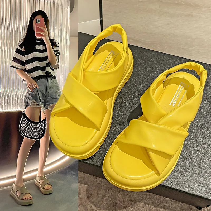 

Women's Sandals Summer 2023 New Fashion Roman Sandals Women Platform Sports Casual Sandals PU Solid Color Beach Sandals