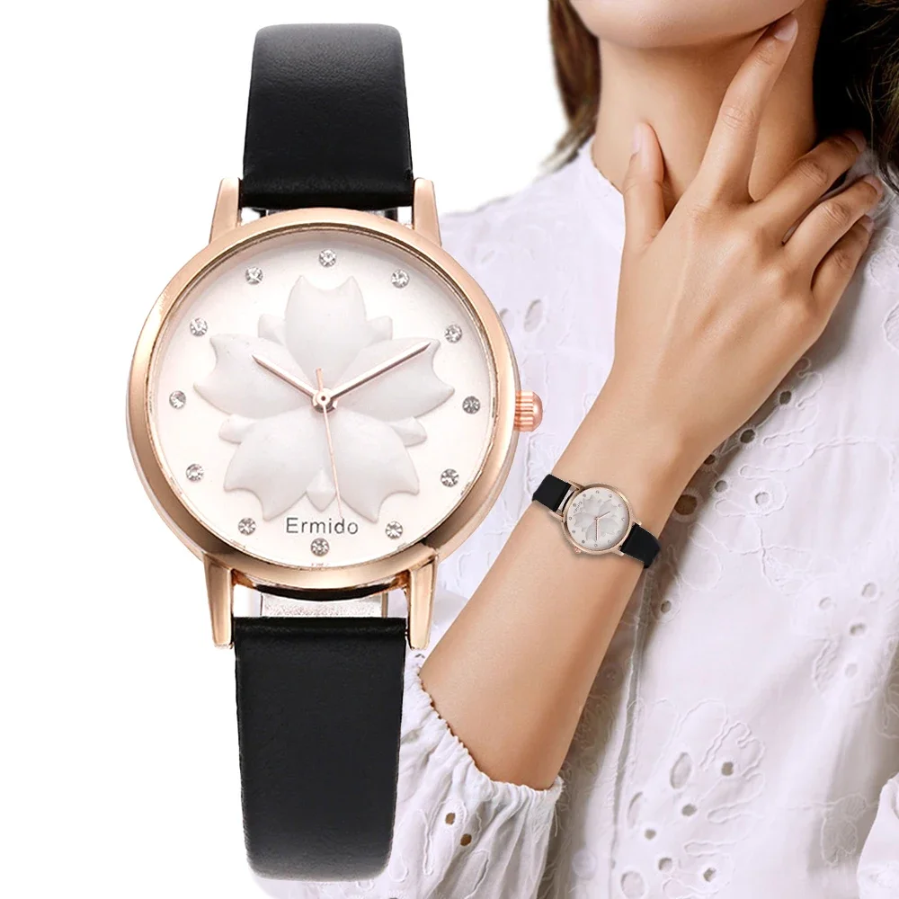 

Fashion Casual Vintage Leather Women Watches Flowers Dial Simple Ladies Quartz Wrist Watches Rose Gold Pointer Woman Clock Reloj