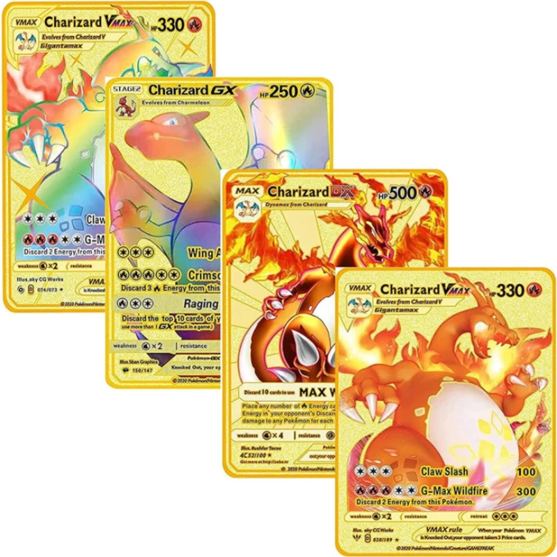 

Anime Pokemon Metal Card Charizard Eevee Mewtwo Pikachu Gold Vmax GX EX Speelgoed Collection Children's Gifts Pokemoncards Toy