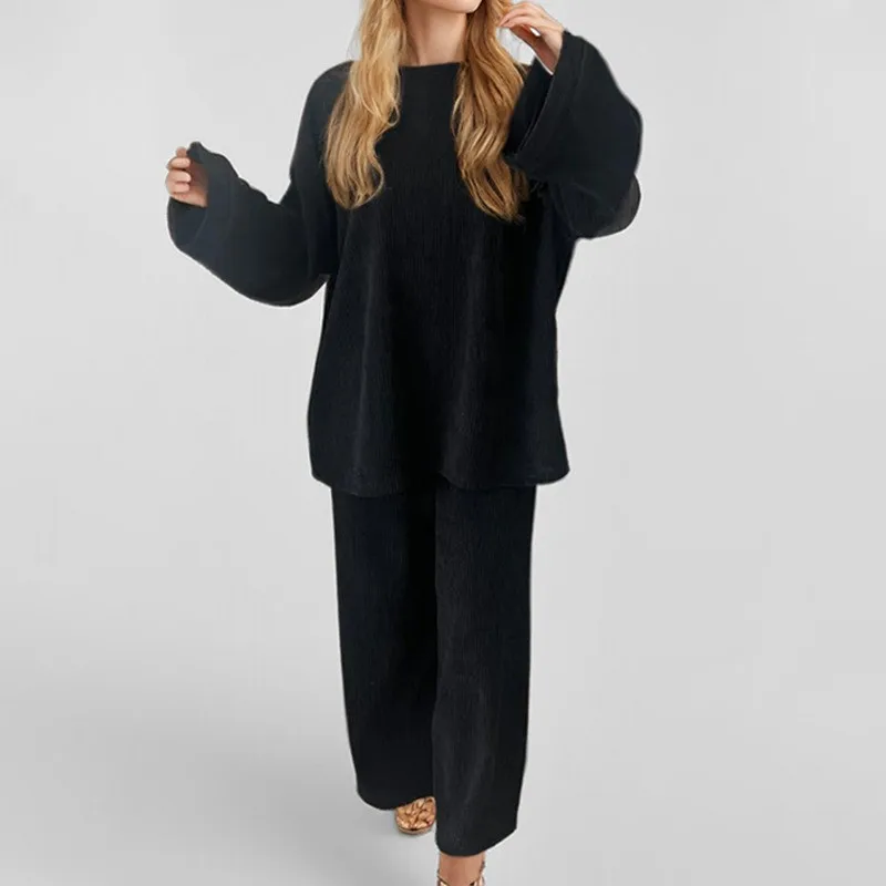 Женский вельветовый комплект из двух предметов повседневный Однотонный пуловер