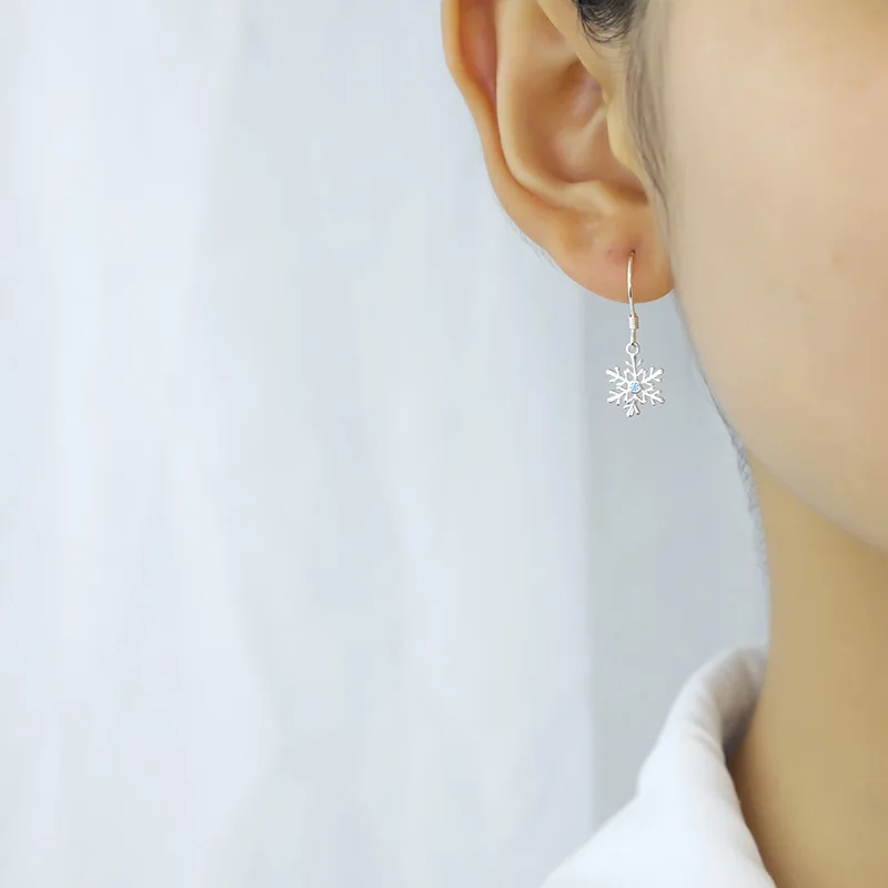 Trustdavis 100% 925 Solid Real Sterling Silver Snowflake Blue CZ Dangle Earrings For Women Girl Lady Xmas Gift DA339 | Украшения и