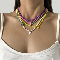 fashion heart pendant necklaces for women colorful clavicle charm rice beads chain necklace simple versatile bohemian jewelry