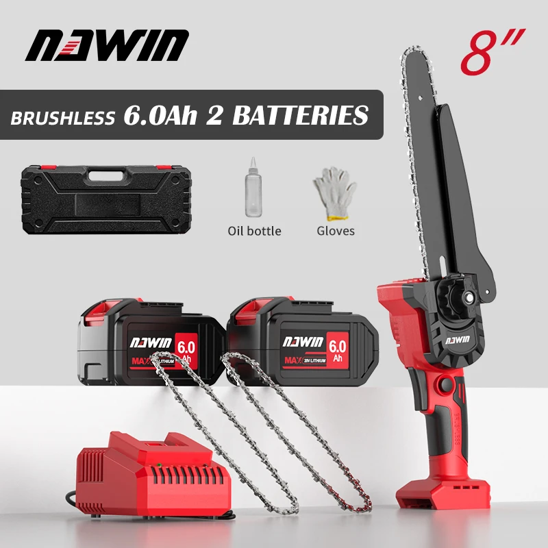 Портативная бесщеточная цепная пила, 8/6 дюйма, 20 в