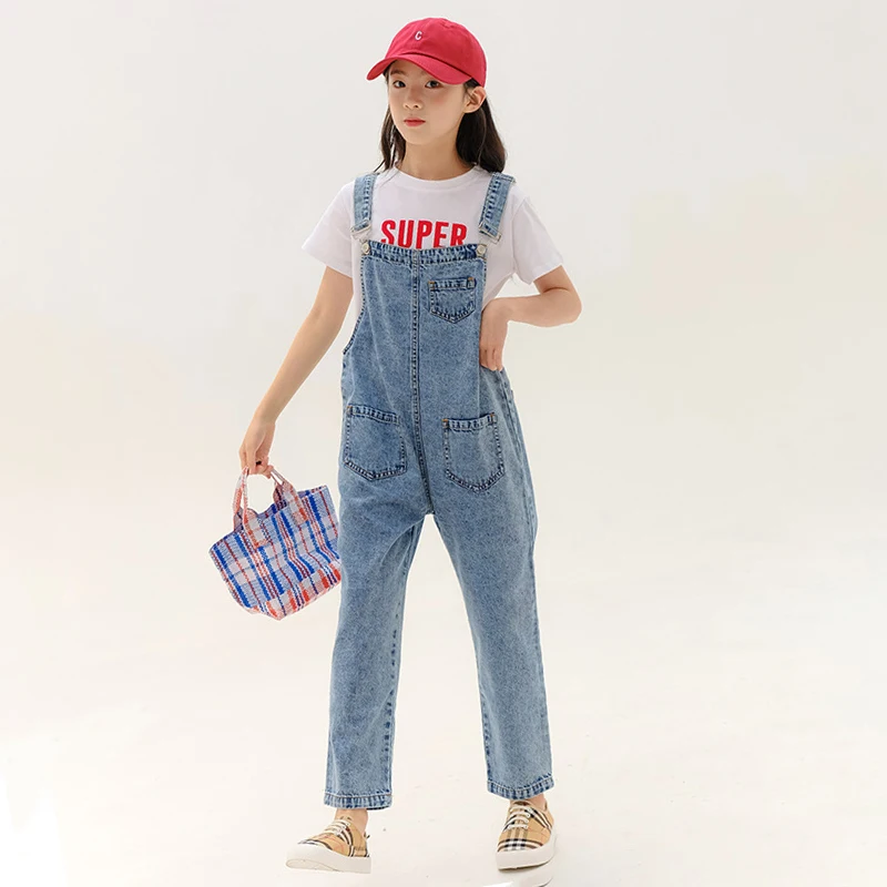

Japanese Style Cotton Girls Overalls Retro Fashion Jeans Jumpsuits Bib Children Overalls Pants for Baby Girl Clothes 6-14 Years