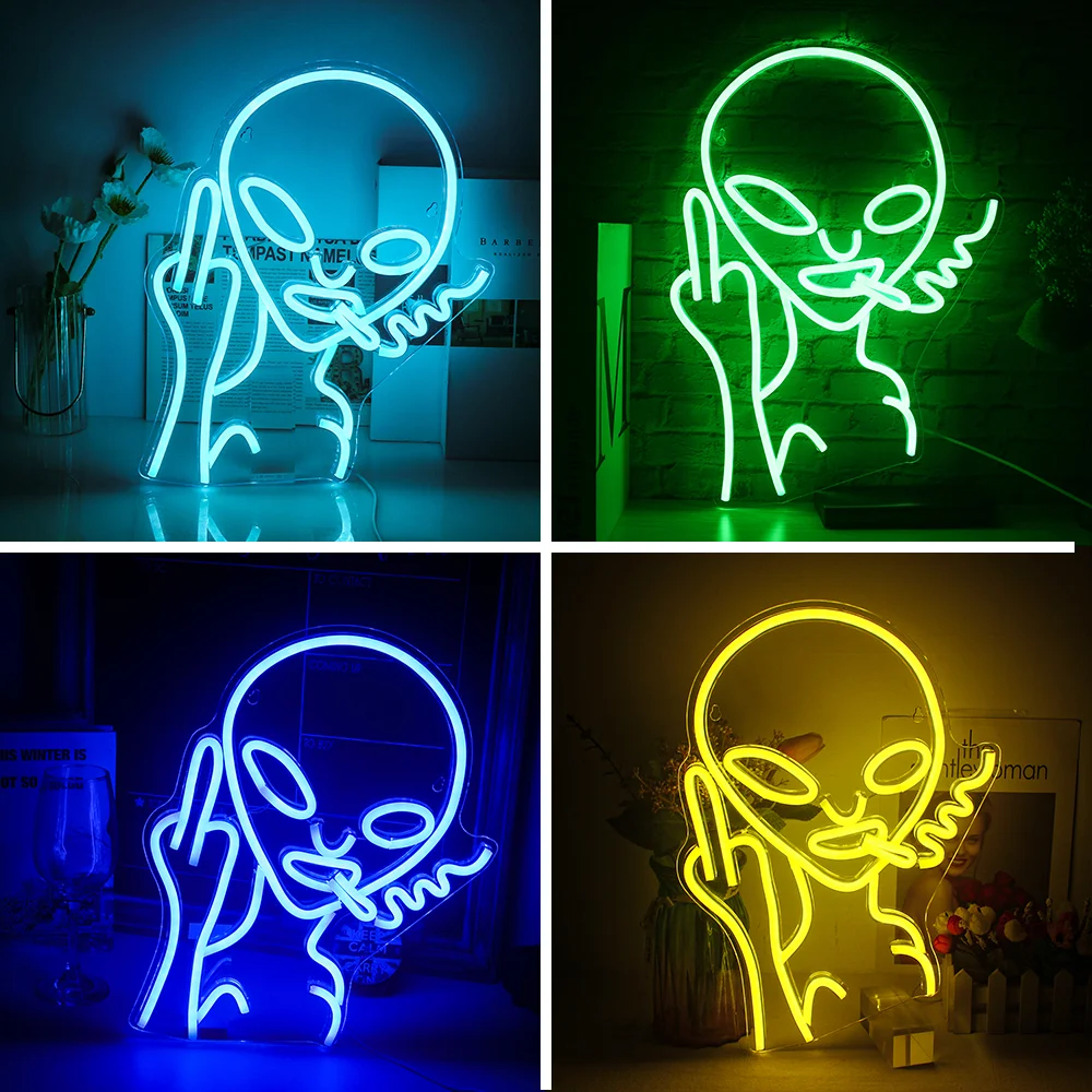 Неоновая вывеска инопланетянин 8 цветов декор для стен в комнате игровой комнаты
