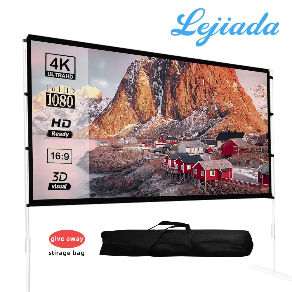 

LEJIADA Projector Protective Portable 16:9 84 100 120 60 72 Inch Home Outdoor KTV Office 3D HD Projection Bracket Folding Screen