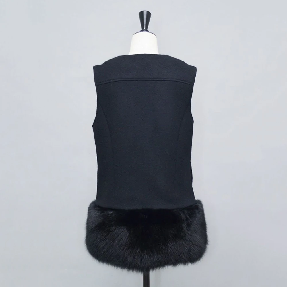 Autumn Women's Real Fox Fur Wool Vest Cashmere Gilet Fashion Detachable Waistcoat Luxury Real Lamb Wool Cashmere Fur Waistcoat