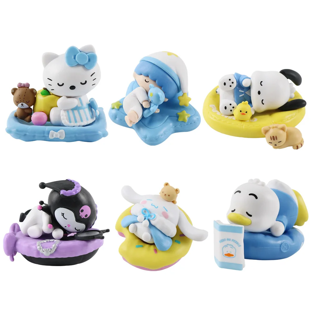 

6Pcs/Set Sanrio Sleeping Position Series Doll Hand-made Cute Kuromi Cinnamoroll Melody Hello Kitty Toys Collectible Decor Gift