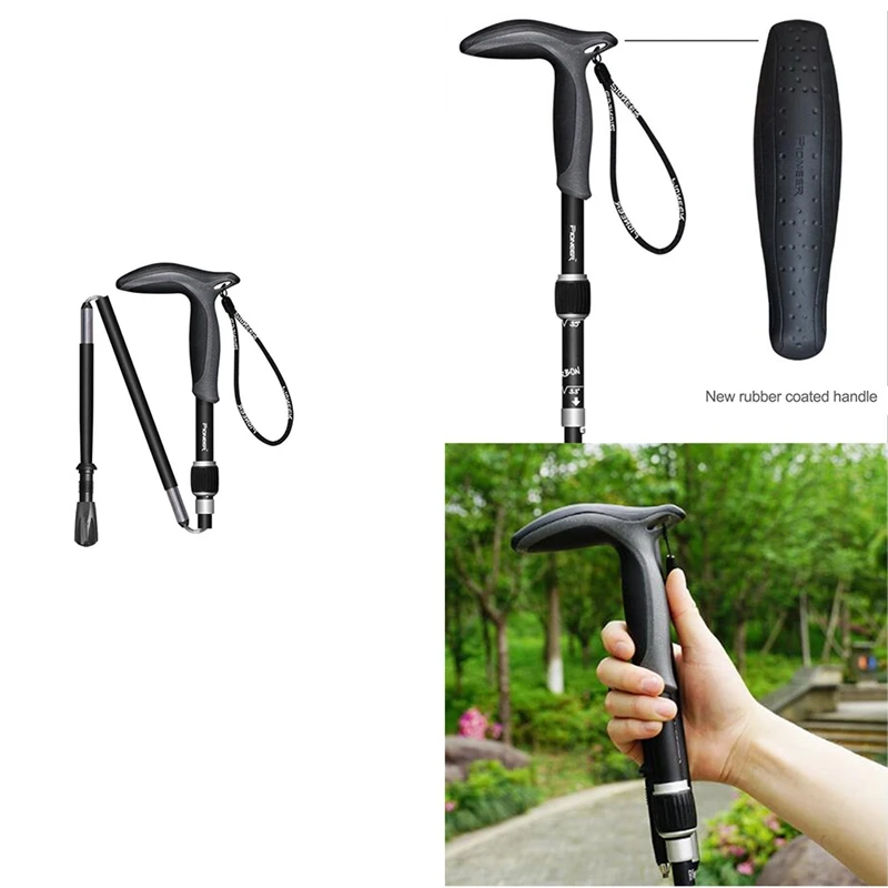 1 Pcs Carbon Fiber T Handle Walking Sticks Outdoor 5 Sections Matte Ultralight Trekking Pole Hiking Cane