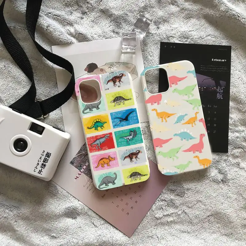 

Cute Cartoon dinosaur Phone Case Candy Color for iPhone 6 7 8 11 12 13 s mini pro X XS XR MAX Plus