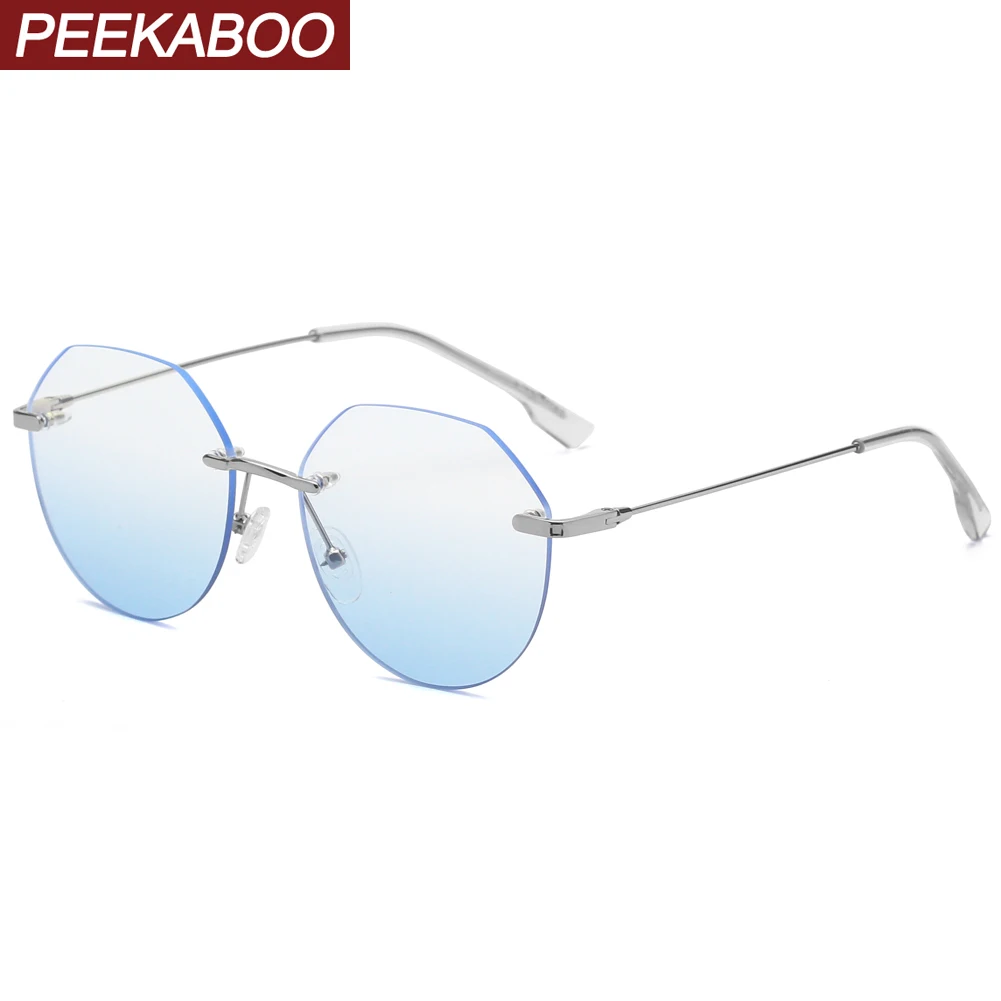 Peekaboo frameless polygon sunglasses for men fashion metal rimless ladies sun glasses uv400 gradient lens orange blue 2022