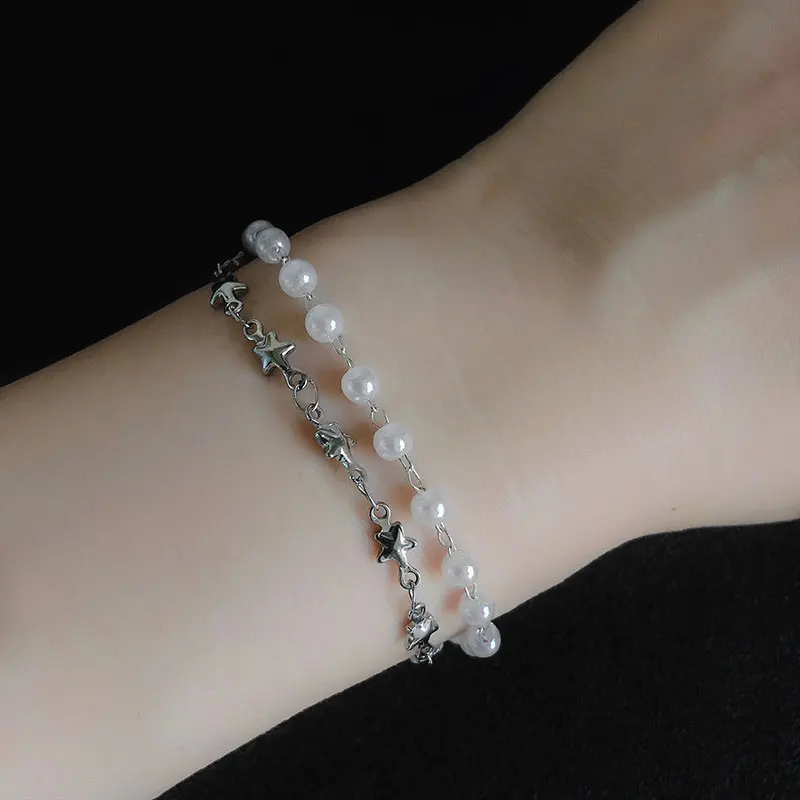 

Simple Stars Chains Bracelets for Women Girls Double Layer Pearl Beads Bracelets Bangles Bohemian Minimalist Jewelry Wholesale