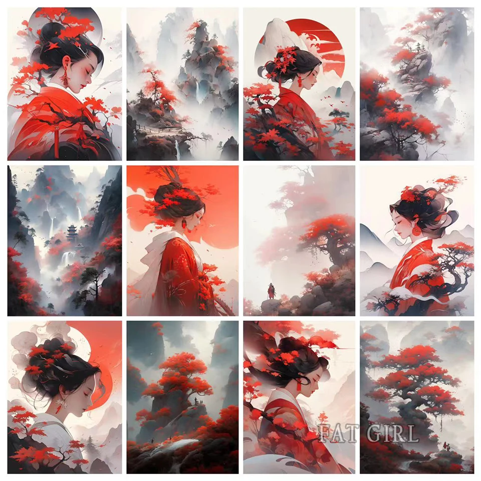 

Diamond Embroidery Chinese Style Woman And Landscape New 2024 Rhinestones Diamond Painting Mosaic Full Square Cross Stitch Kits