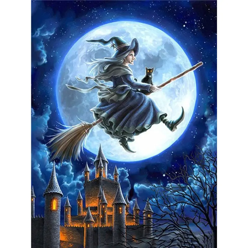 

SDOYUNO Diy Halloween Painting By Numbers Witch Handpainted On Canvas Coloring By Numbers Scenery Painting Wall Decor