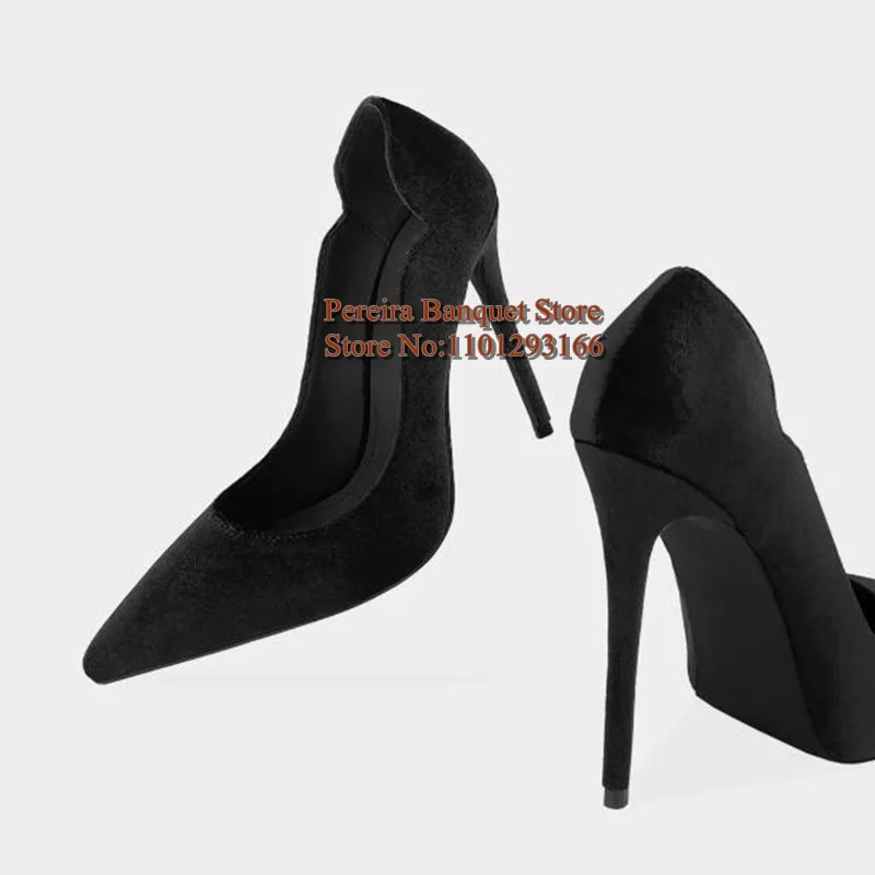 Женские бархатные туфли-лодочки на высоком каблуке-шпильке однотонные черные